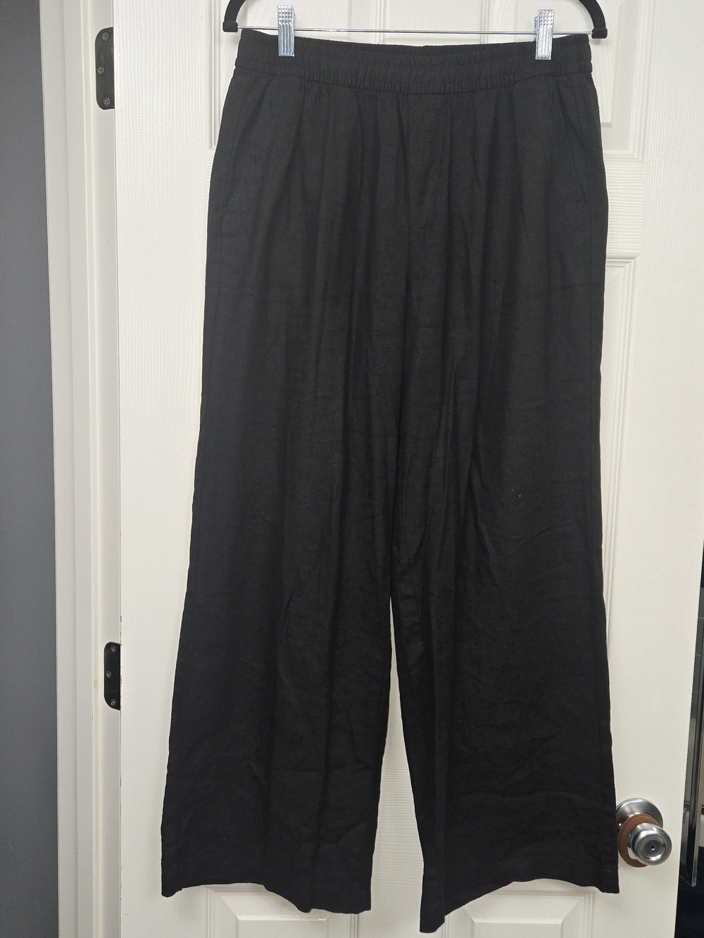 Old Navy Womens Small Linen Blend Wide Leg Pants Black Elastic Waist Pull On